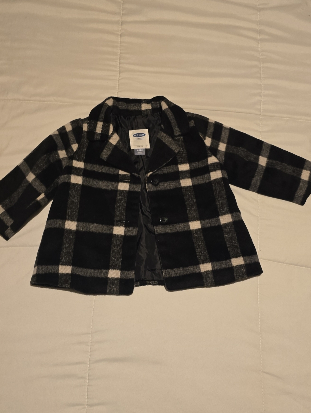 Old Navy Black & White Plaid Kids Peacoat